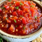 tomato jam recipe in a glass jar with red pepper flakes, lemon zest, and fresh tomatoes—perfect for small-batch canning, sandwiches, cheese boards, and roasted tomato jam lovers.