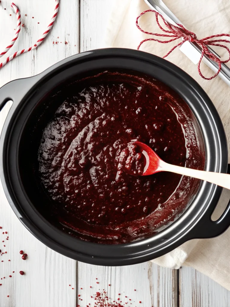 Slow Cooker Christmas Jam Recipe made with cranberries, strawberries, and festive spices