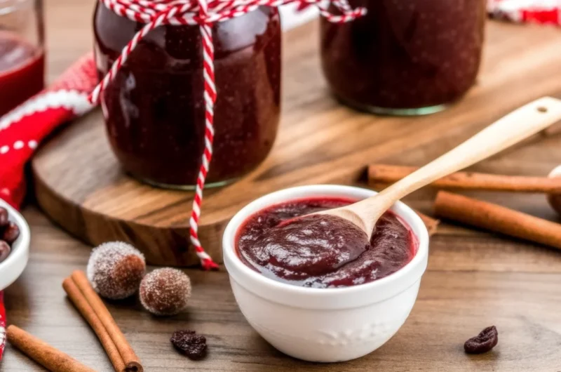 Slow Cooker Christmas Jam Recipe made with cranberries, strawberries, and festive spices