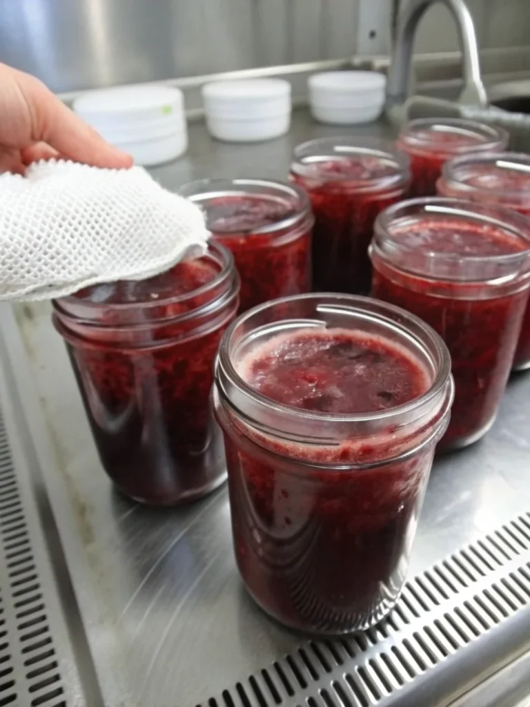 Homemade strawberry jam in glass canning jars with fresh strawberries and sugar on rustic wooden background