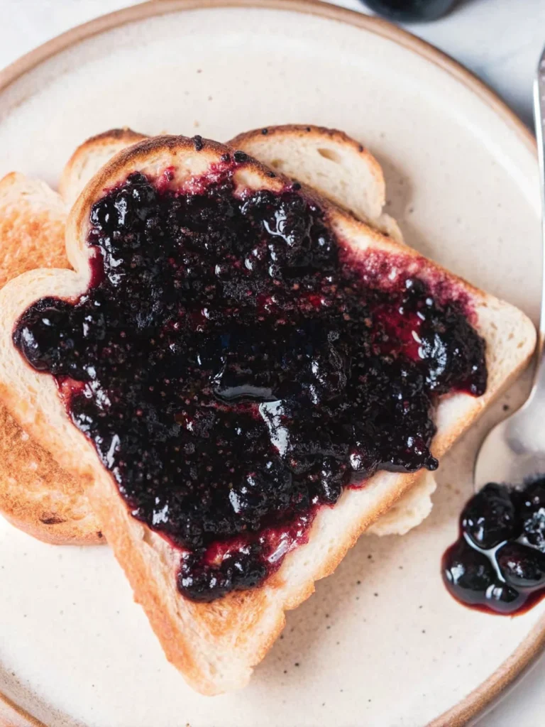 Homemade cherry jam recipe in glass jars with fresh cherries and wooden spoon on rustic kitchen counter