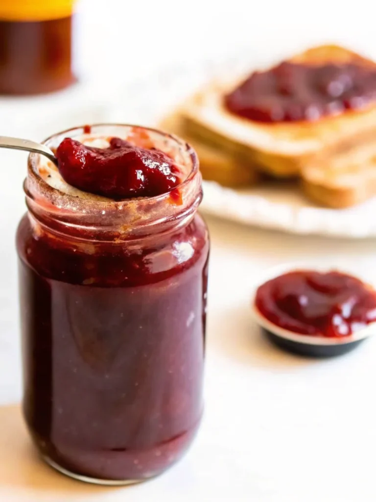 Homemade grape jam recipe in glass jars with fresh grapes and ingredients on wooden table