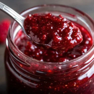 Homemade christmas jam recipes in glass jars with cranberries and strawberries on rustic wooden table with holiday spices