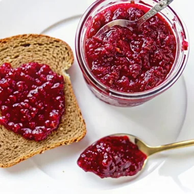 Homemade chia jam recipe with fresh strawberries in glass jar, chia seeds visible, healthy fruit spread